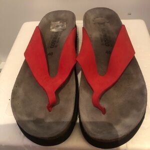 Mephisto Red Suede Thong Style Sandal. Size 40 (US 10)